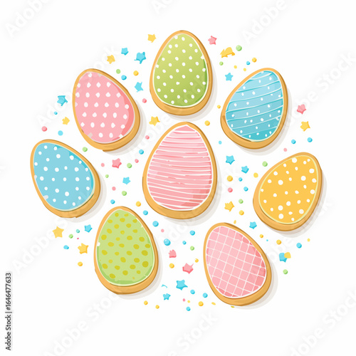 Easter gingerbread cookies in the shape of eggs in cartoon style
2
