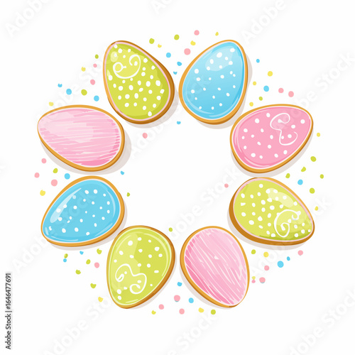 Easter gingerbread cookies in the shape of eggs in cartoon style
3