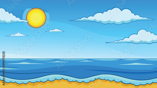 Bright sun blue sky gentle ocean waves water beach