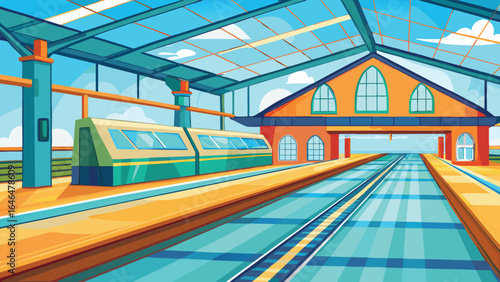 Modern train station platform with train transportation