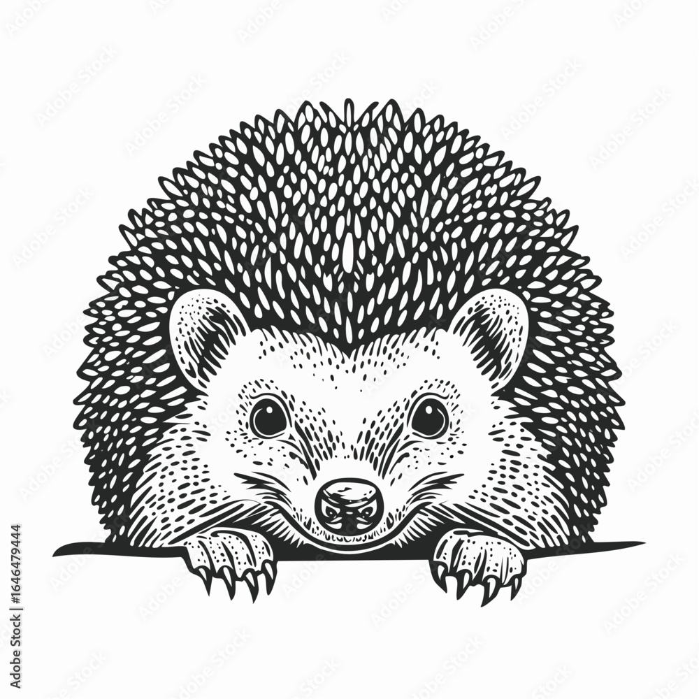Obraz premium Hedgehog vintage engraving sketch illustration with detailed retro line art of the small spiny mammal, perfect for wildlife themes, nature designs, vintage animal prints, educational materials
