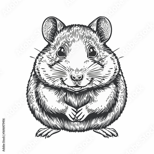 Hamster vintage engraving sketch illustration with detailed retro line art of the small rodent, perfect for pet themes, animal artwork, vintage prints, educational materials, 