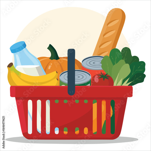 playful shopping basket contents vector artwork