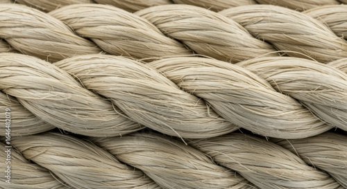 Close up textured view of thick natural fiber rope with visible strands and intricate braiding pattern