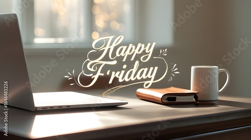 laptop and coffee vibe for happy friday card