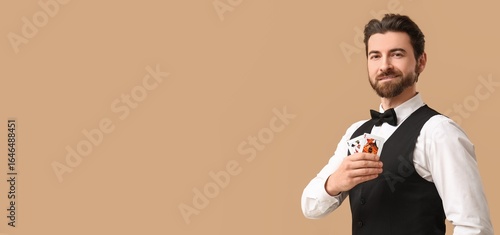 Handsome male poker player ...