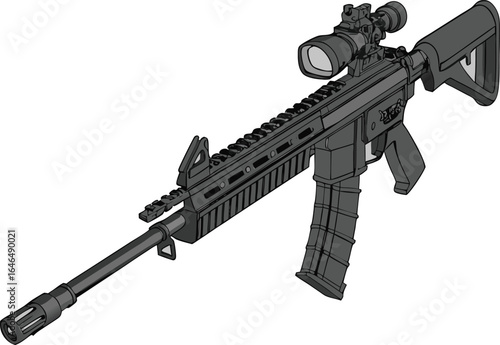 Silhouette assault rifle , ideal for military-themed designs, tactical branding, or defense illustrations
