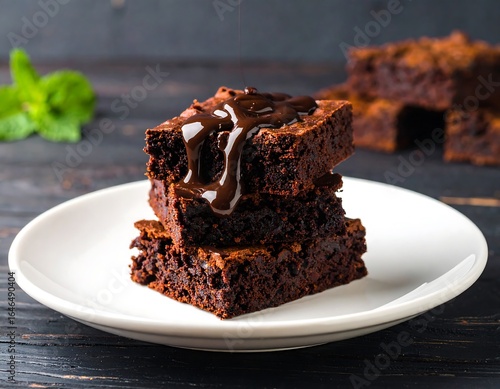 Delicious chocolate brownies on a white plate