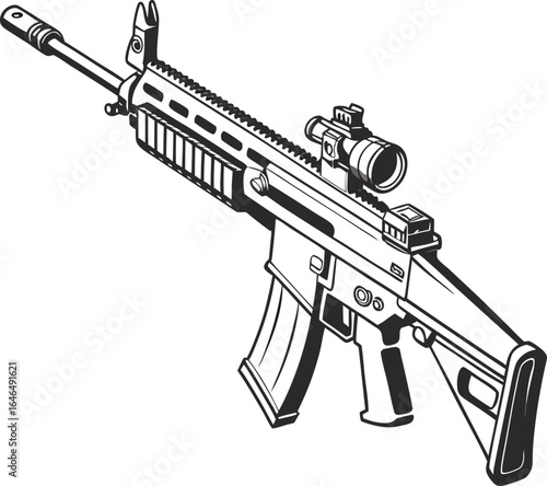 Silhouette assault rifle , ideal for military-themed designs, tactical branding, or defense illustrations