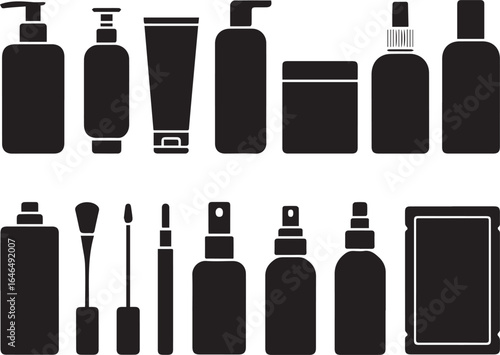 Cosmetic bottles and containers silhouette isolated on white background