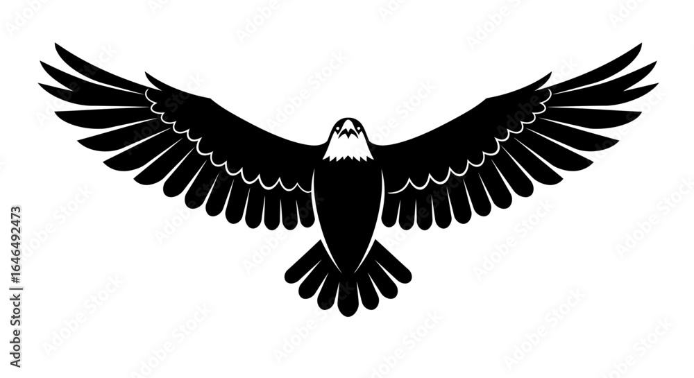 Fototapeta premium A powerful black silhouette vector illustration depicts a majestic eagle soaring with its wings fully spread, symbolizing freedom and strength.