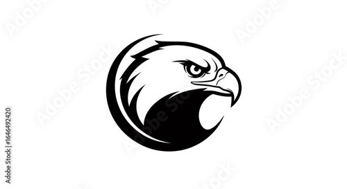 A bold black and white vector illustration of an eagle's head, presented in a circular design, perfect for logos, emblems, and various design projects, available as a PNG file.