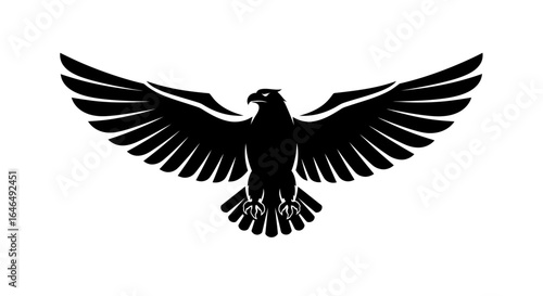 Majestic black eagle vector illustration with wings wide open, perfect for logos, emblems, and designs, available as a high-resolution PNG file.