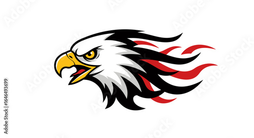 A powerful and dynamic vector illustration of a fierce eagle head with stylized flames, perfect for a sports mascot or logo design.