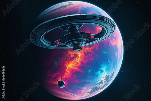 Space Station over Alien Planet