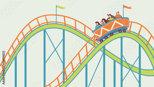 Roller coaster amusement park thrill ride extreme fun adventure family vacation theme park attraction vector