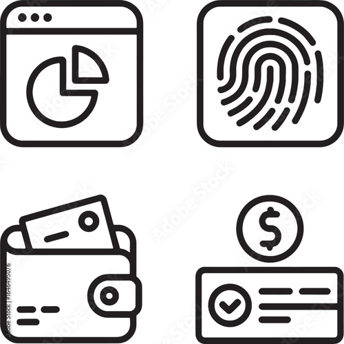 Financial Icons Representing Data Analysis Security Wallet and Payment Confirmation finance money