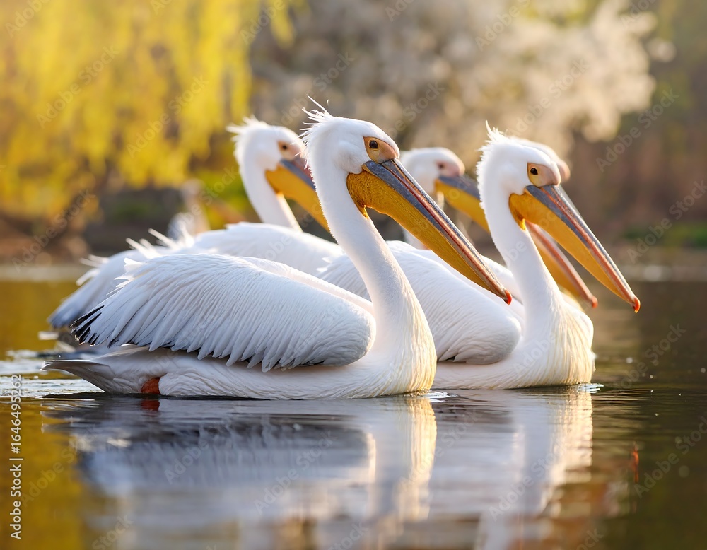 Obraz premium White pelicans in a tranquil pond