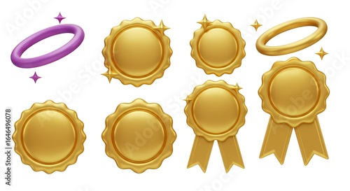 Golden award badges and ribbons collection illustration