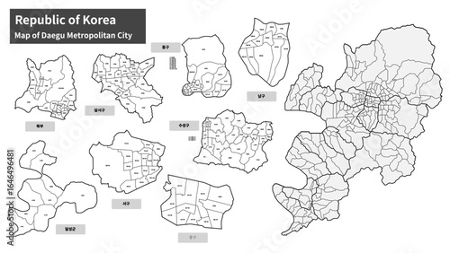 Map of Daegu Metropolitan City, South Korea - Administrative Districts Vector