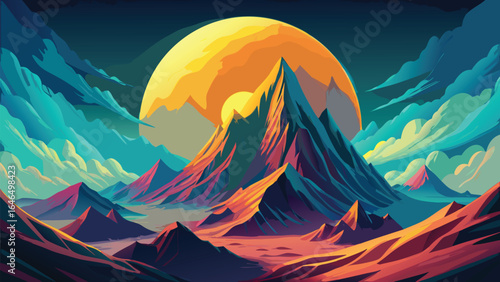 A golden egg resting in a mountainous terrain, highlighting nature's beauty, illustrated.eps