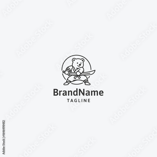 Bear ninja line art logo design template illustration