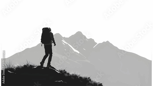 Person hiking in the mountains flat vector illustration
