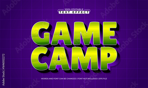 game camp editable text effect with a play and game text style