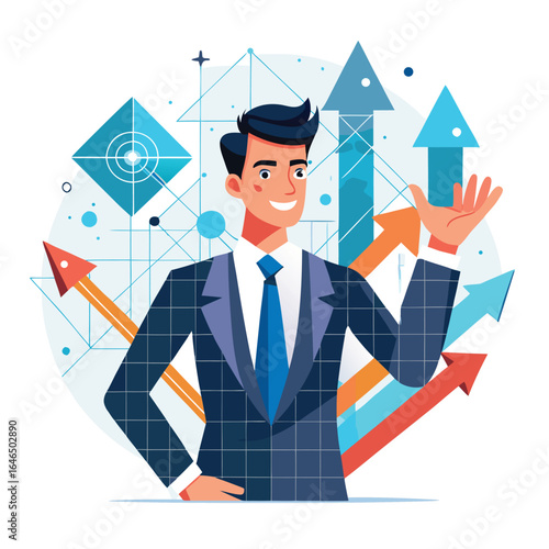 abstract digital businessman hand holding rising