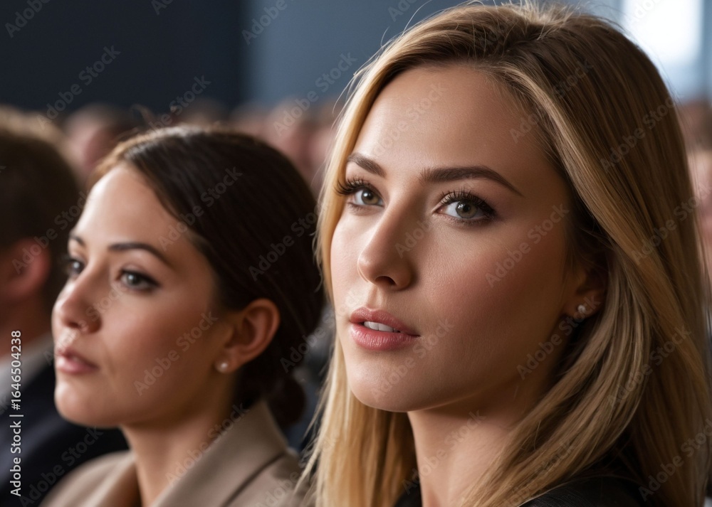 Beautiful Young Woman Sitting in Theater with Classmates Beautiful Young Woman Sitting in Theater with Classmates