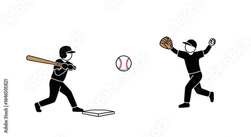 Playing Baseball Vector Illustration – Sports Activity Design