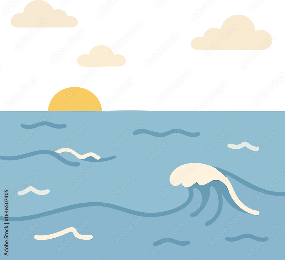 Obraz premium 바다, 일몰, 파랑, 하늘색, 구름, 벡터, sky, 대양, 태양, 여름, 물결, 경관, 여행, 물고기, 물가, 계절, 배