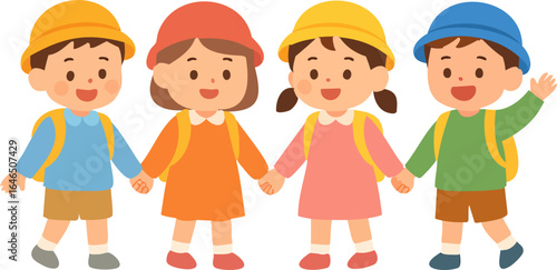 어린이, 친구, 미소, 노랑, 주황, 꼬마, 남자아이, 어린시절, 학교, 작은, 우정, 가정, 국민, 유치원, 소풍, 