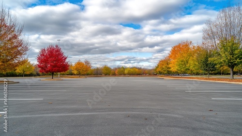 Empty Parking Lot Autumn Scenery