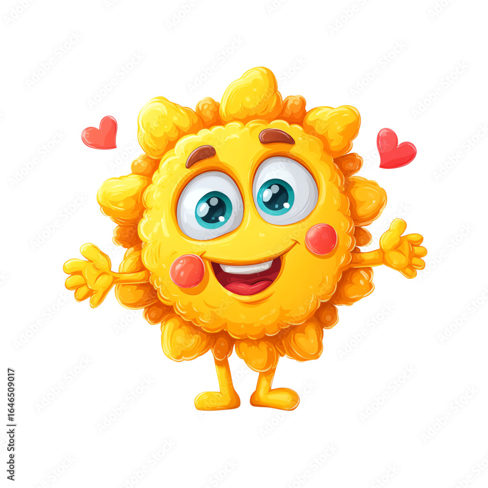 Fototapeta premium A cheerful cartoon sun character radiating joy and happiness with warm colors.