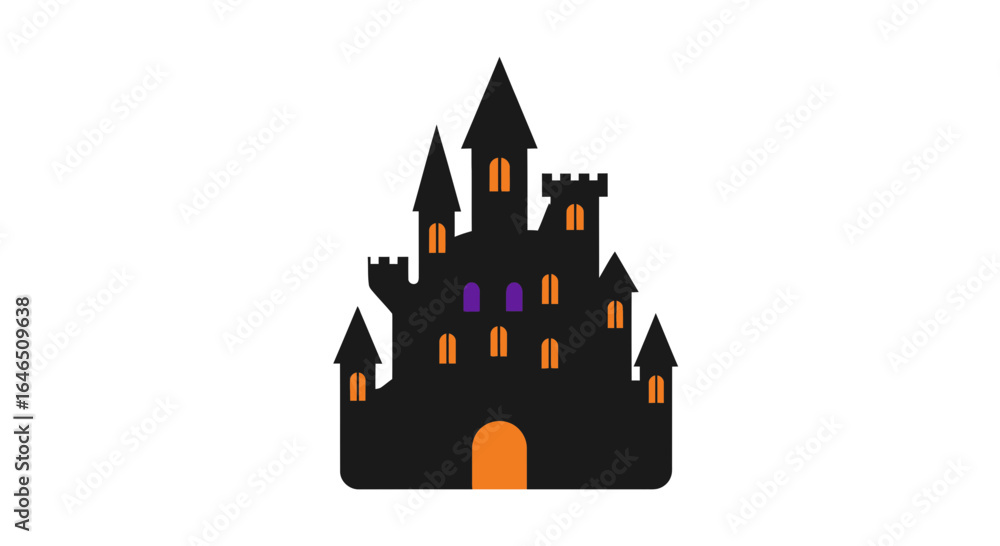 Obraz premium Eerie Vector Castle with Glowing Windows for a Mysterious Halloween Night