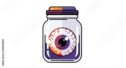 Eerie eyeball preserved in a glass jar, a spooky and surreal illustration