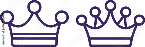 Elegant Royal Crowns Featuring Two Designs in a Minimalist Style Depicted with Graceful Lines and a Striking Violet Hue