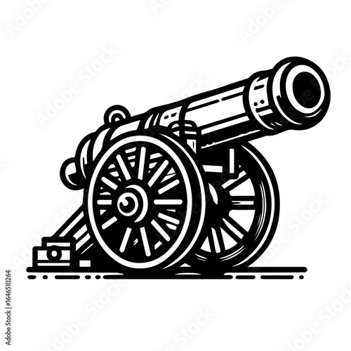 Black and White Vintage Cannon Vector Illustration Isolated on White