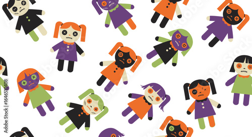 Playful Voodoo Dolls Spooky Pastel Pattern Against a Clean White Backdrop