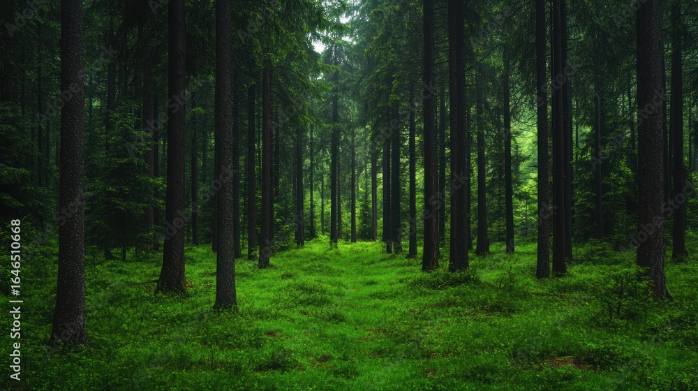 Obraz premium Enchanted Forest: A Serene Path Through Lush Greenery