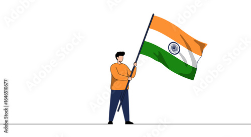 Proud Indian man holding and waving the national flag with patriotic spirit and national pride