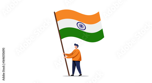 Proud Indian citizen proudly waves the national flag, celebrating patriotism and national pride with vibrant colors