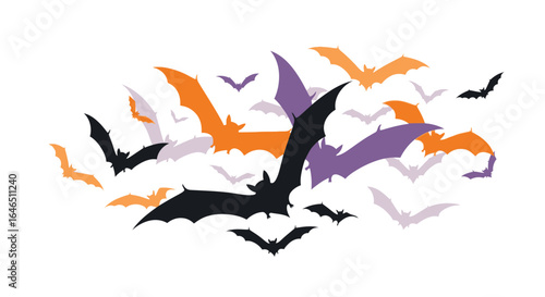 Whimsical Halloween Bats Silhouette Cluster Against Clean White Backdrop