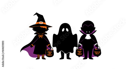 Spooky Halloween Trio: Witch, Ghost, and Vampire Ready for Trick-or-Treating
