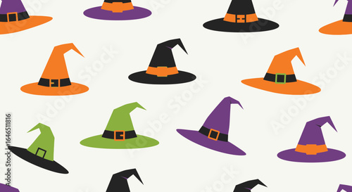Whimsical Halloween: A Playful Pattern of Colorful Witch Hats Galore
