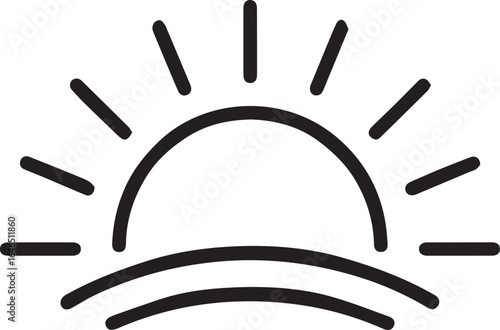 Stunning sunrise icon ideal for travel blogs, wellness apps, or minimalist website designs, conveying peace, hope and new beginnings with its vector aesthetic
