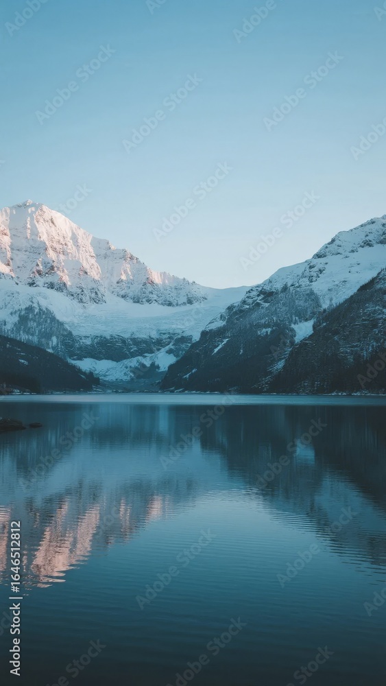Fototapeta premium Snow-Capped Mountains Reflected in Calm Lake Waters