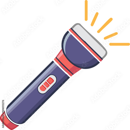 Brightly lit flashlight with emanating light rays torch