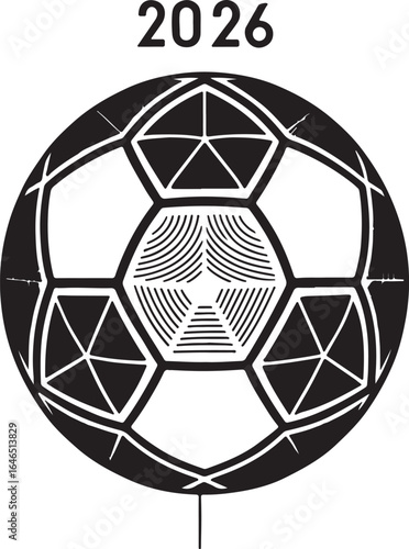 Black and white illustration of a soccer ball with the year 2026 above it football sport style vector illustration EPS file download